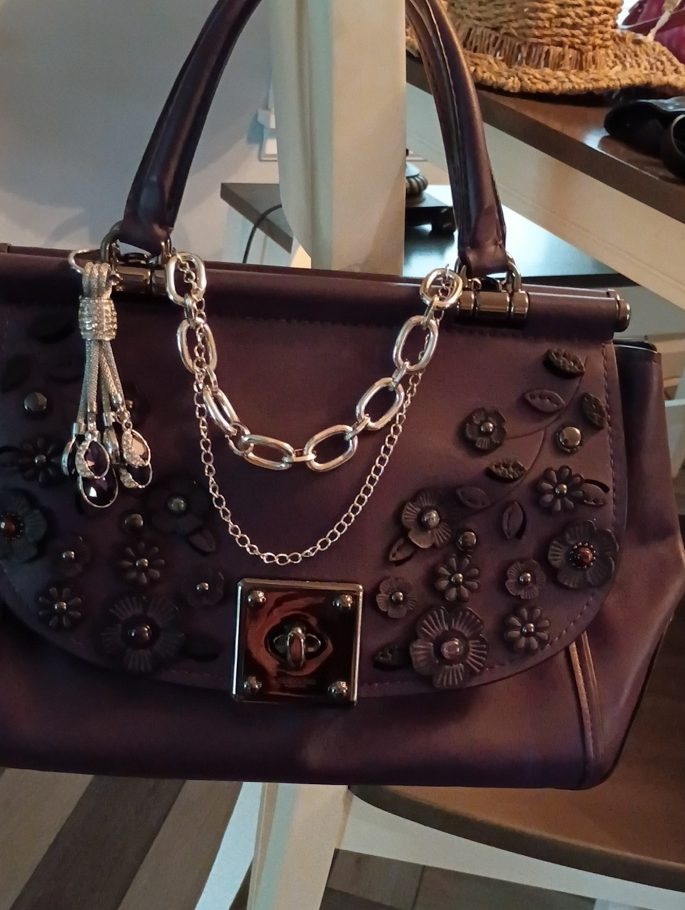 Coach  Restored Drifter Purple Floral Appliqué Satchel